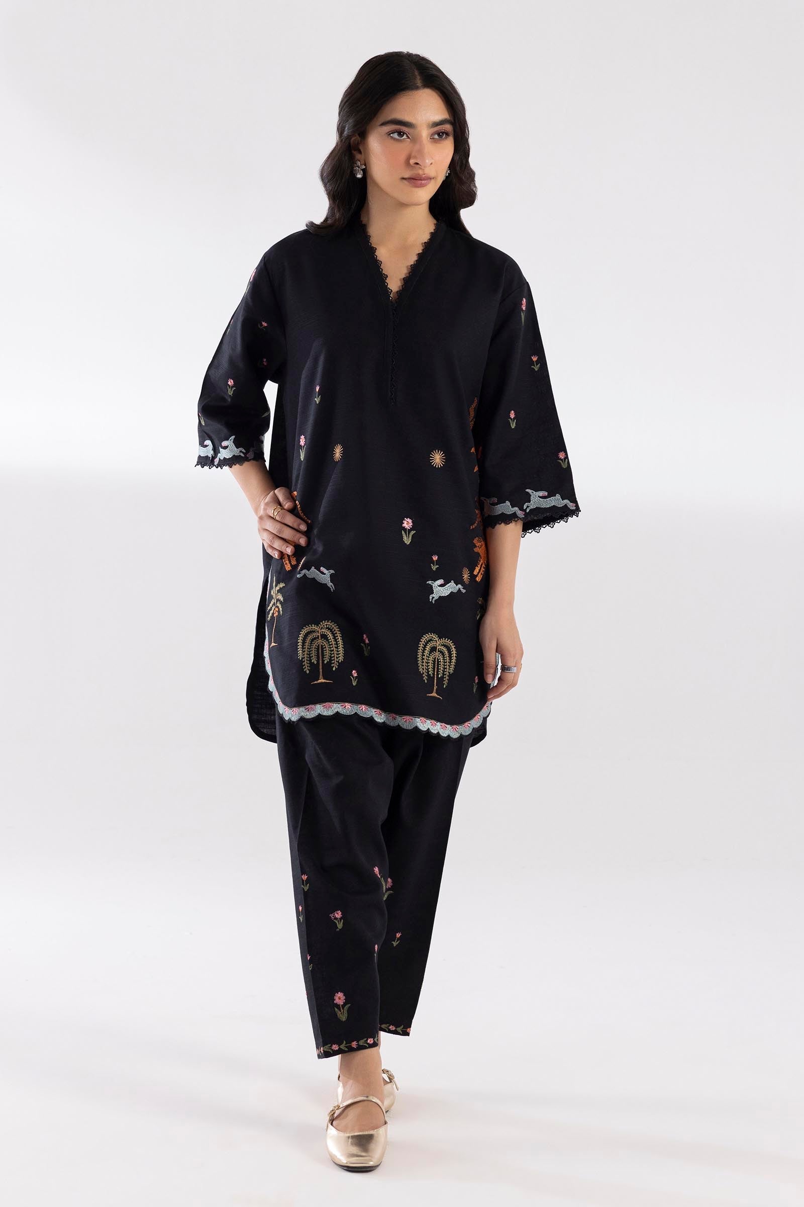 Stitched Embroidered Khaddar Shirt + Shalwar