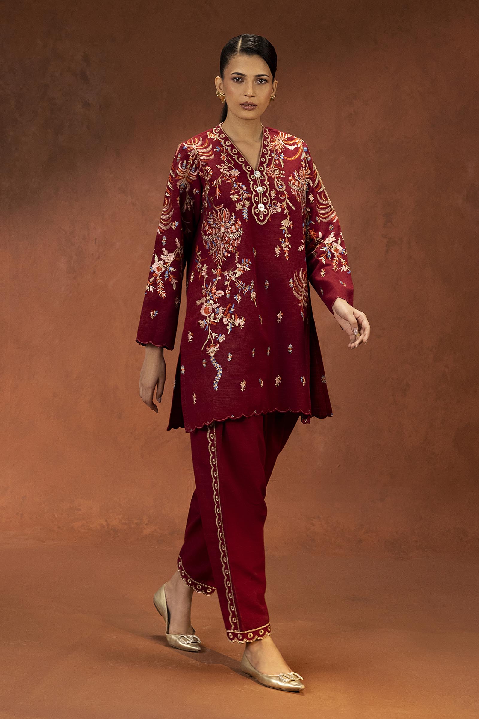 Stitched Embroidered Khaddar Shirt + Shalwar